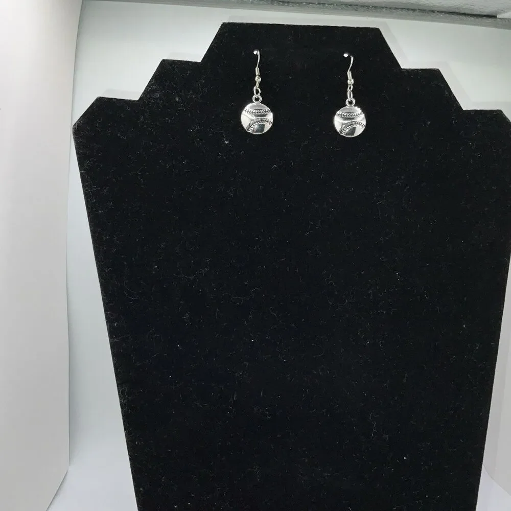 Baseball, Softball With Hook Earrings Shiny Finish Silver Play Ball New